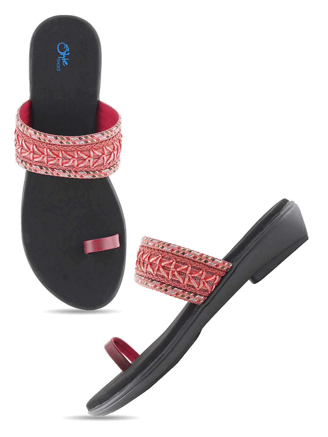 Style Shoes Cherry Embroidered One Toe Flats for Women & Girls