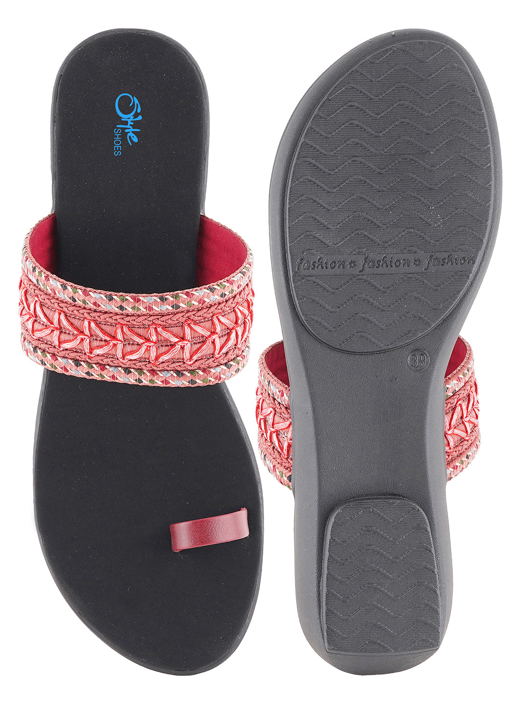 Style Shoes Cherry Embroidered One Toe Flats for Women & Girls