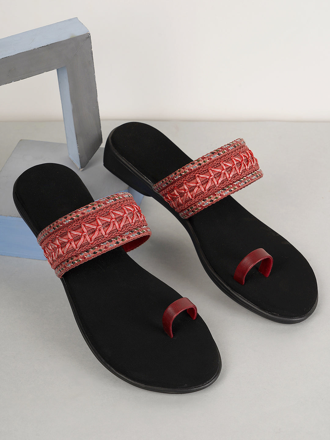 Style Shoes Cherry Embroidered One Toe Flats for Women & Girls