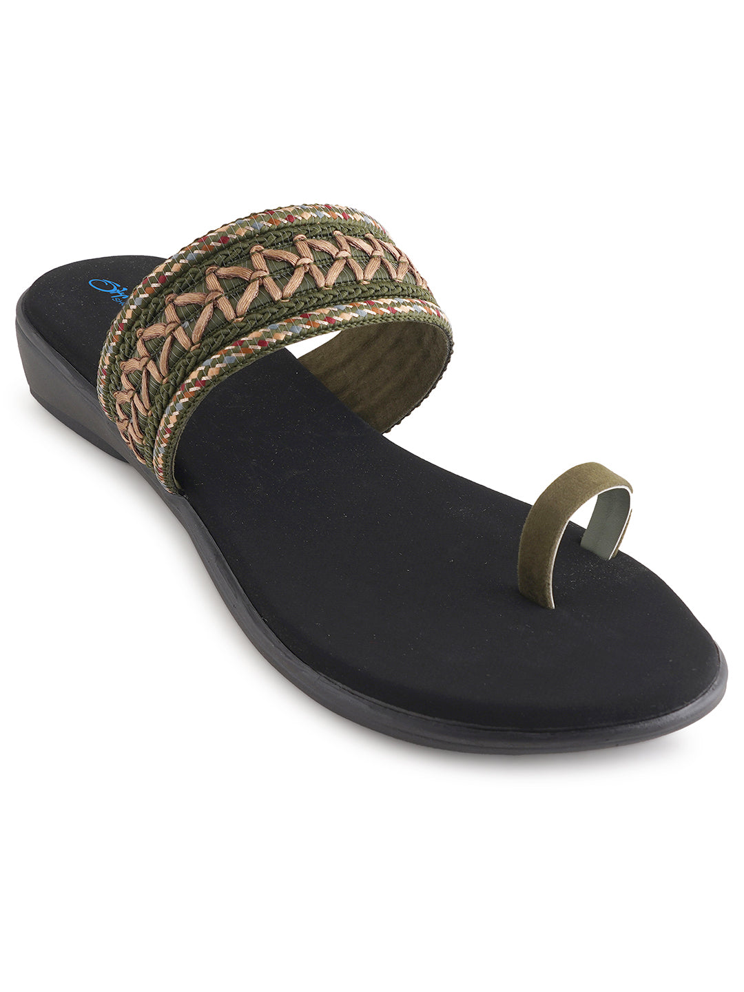 Style Shoes Green Embroidered One Toe Flats for Women & Girls