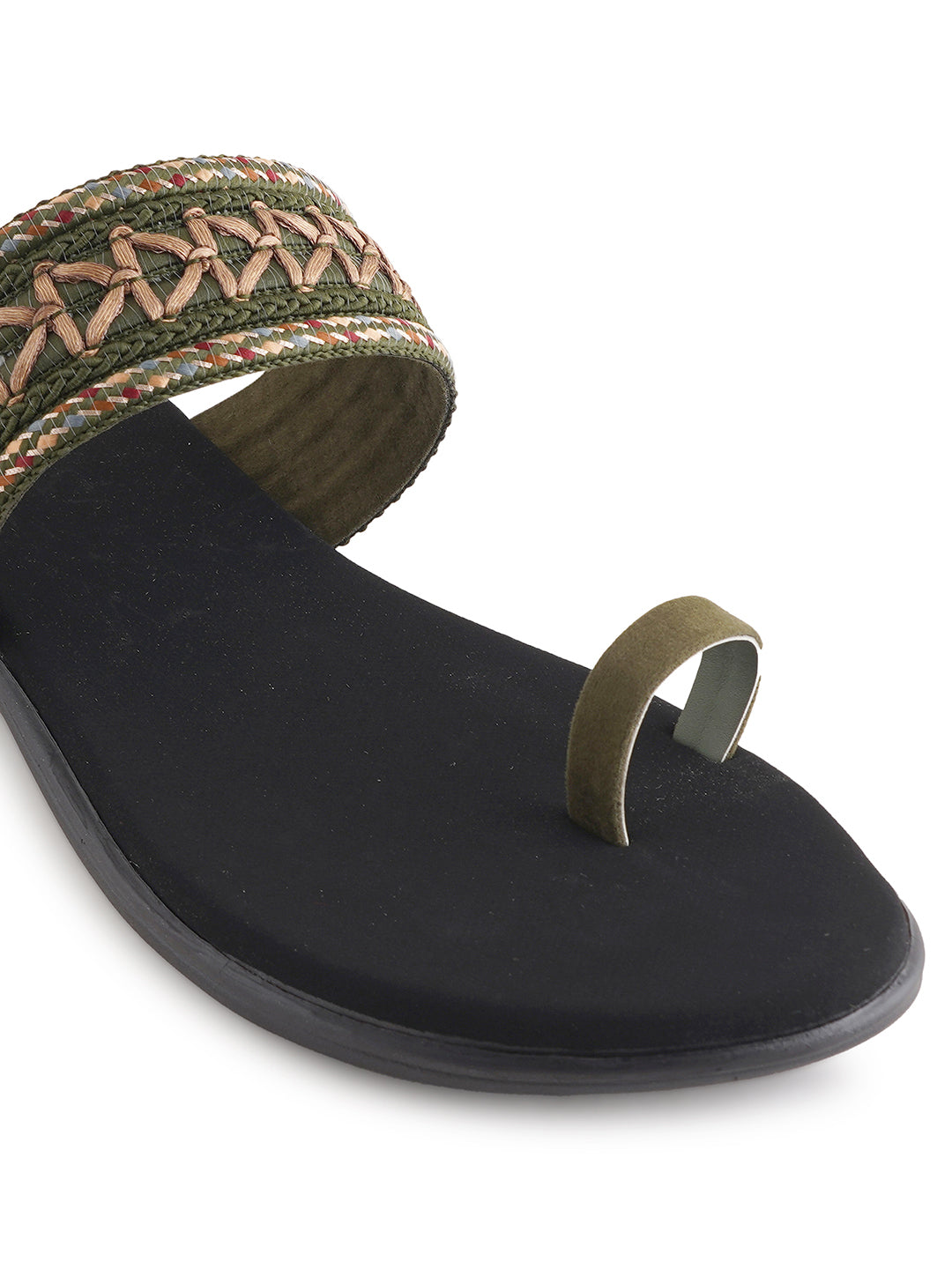 Style Shoes Green Embroidered One Toe Flats for Women & Girls