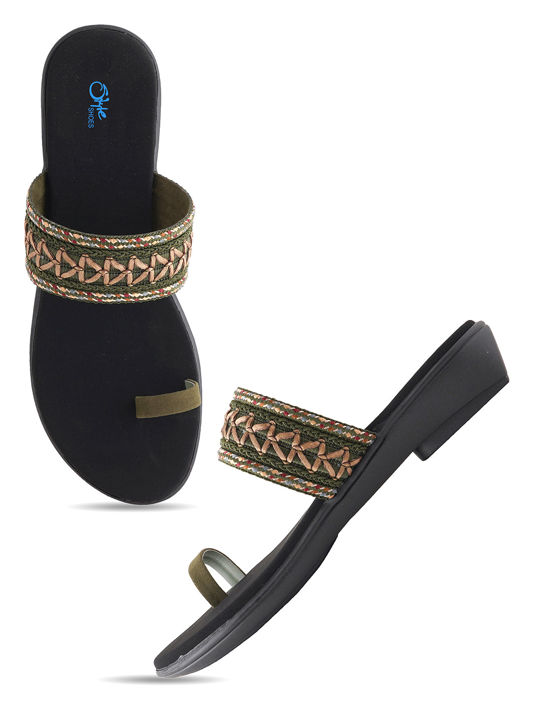 Style Shoes Green Embroidered One Toe Flats for Women & Girls