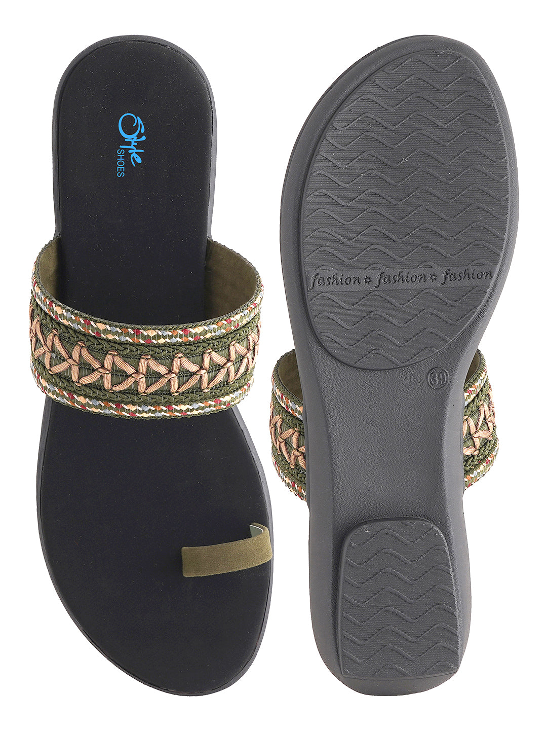Style Shoes Green Embroidered One Toe Flats for Women & Girls
