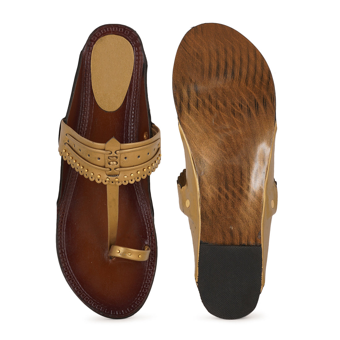 Style Shoes Golden Toe-Ring Kolhapuri Flat Sandal For Women & Girls