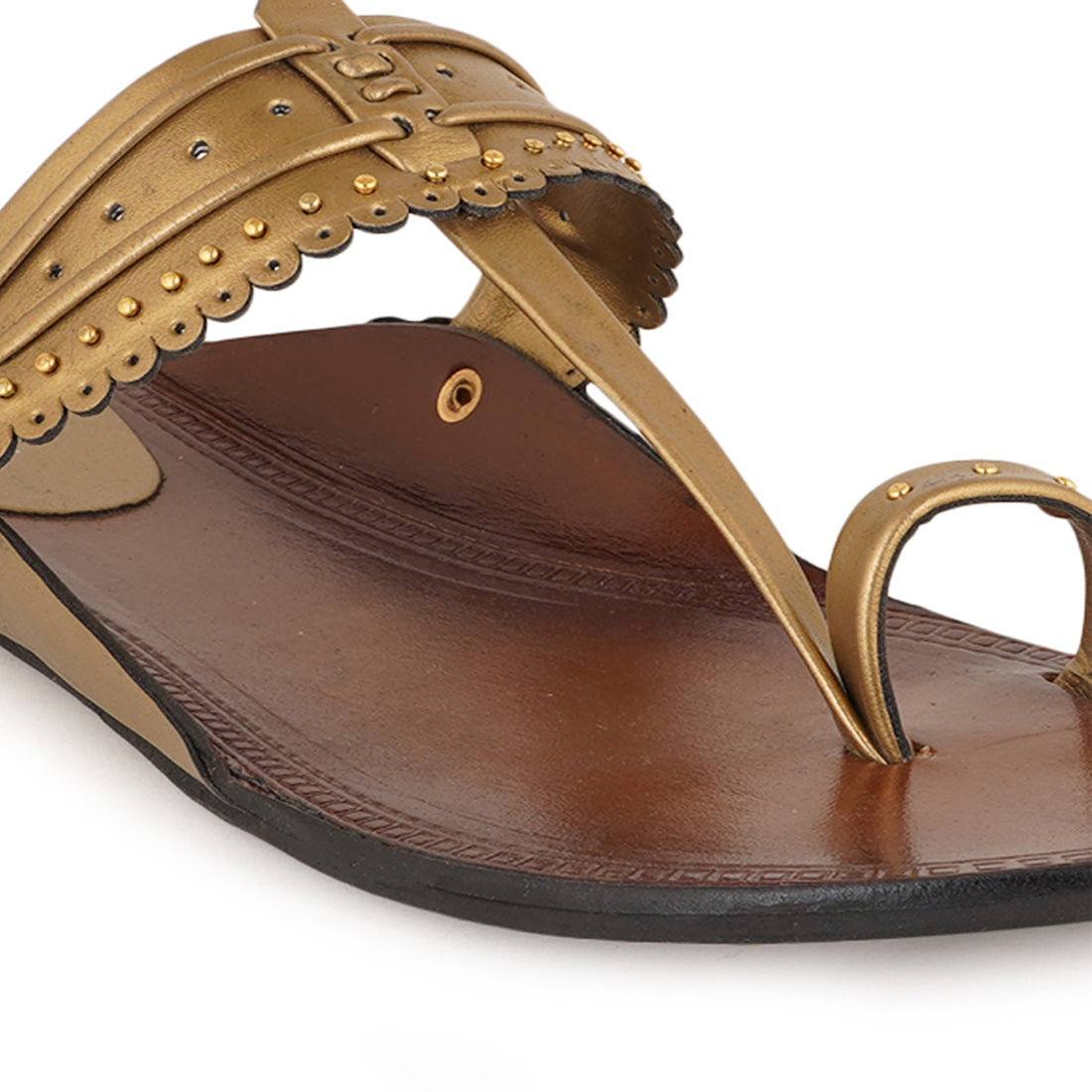 Style Shoes Golden Toe-Ring Kolhapuri Flat Sandal For Women & Girls