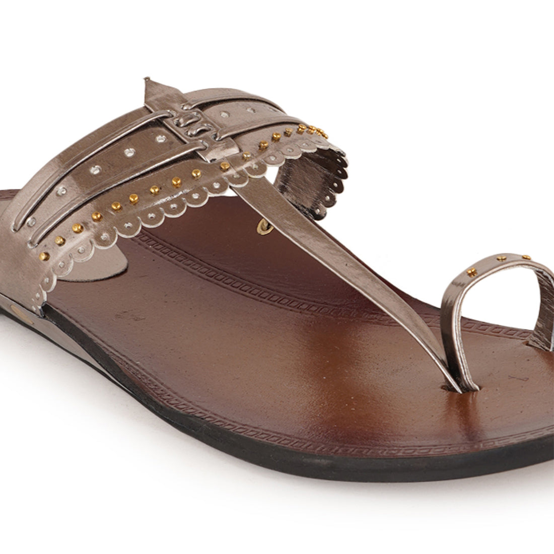Style Shoes Grey Toe-Ring Kolhapuri Flat Sandal For Women & Girls
