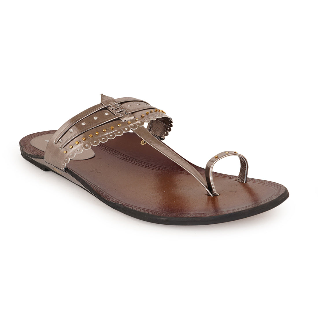 Style Shoes Grey Toe-Ring Kolhapuri Flat Sandal For Women & Girls