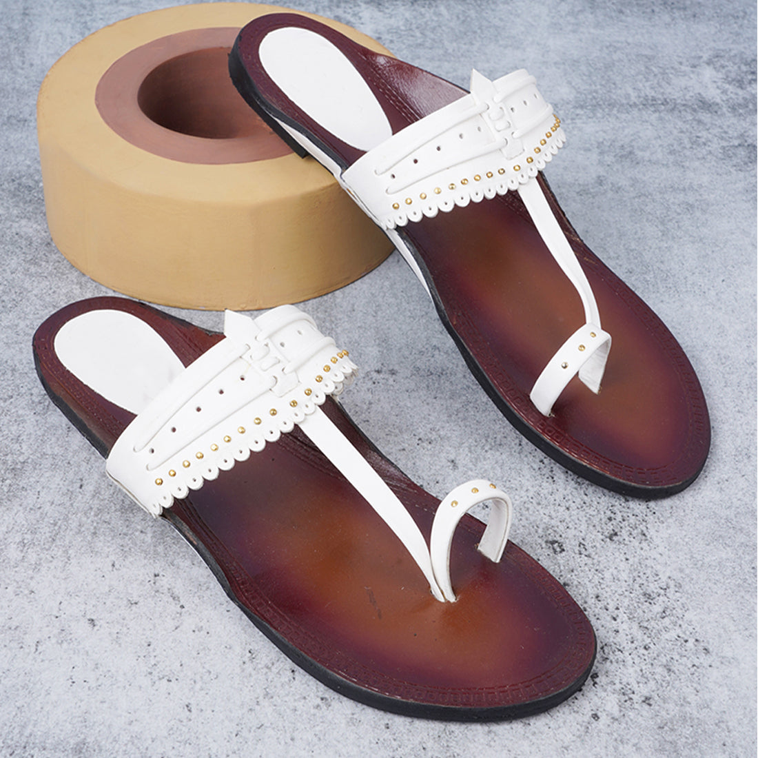 Style Shoes White Toe-Ring Kolhapuri Flat Sandal For Women & Girls