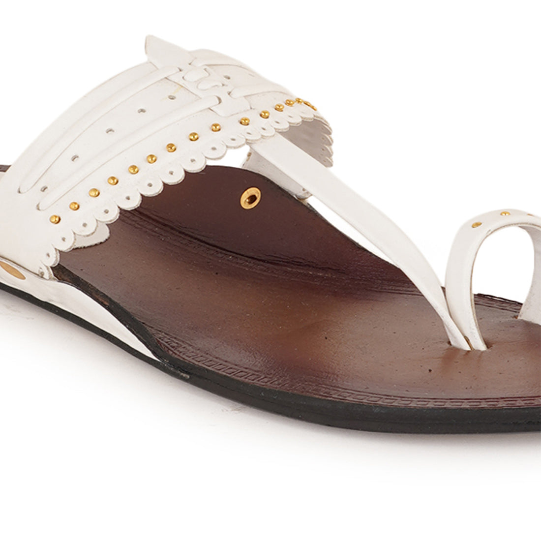 Style Shoes White Toe-Ring Kolhapuri Flat Sandal For Women & Girls