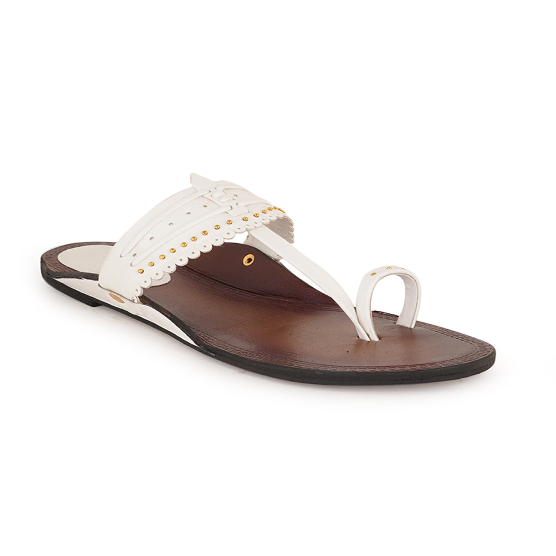 Style Shoes White Toe-Ring Kolhapuri Flat Sandal For Women & Girls