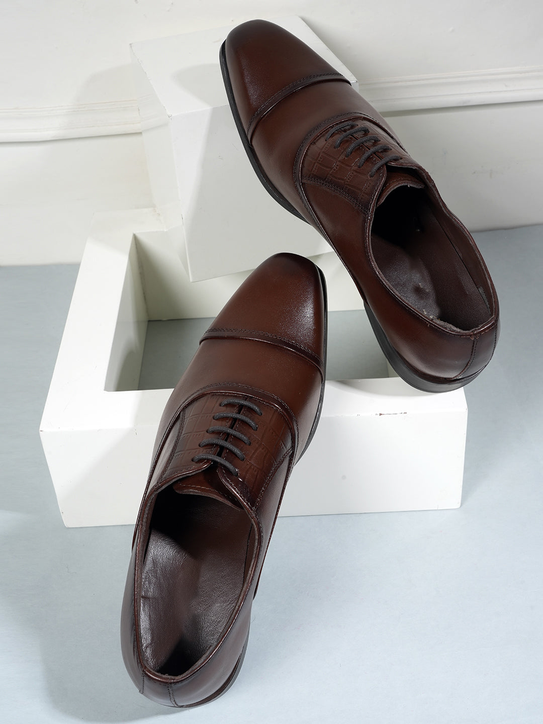 Brown Tan Lace Up Men Leather Formal Oxford Shoes
