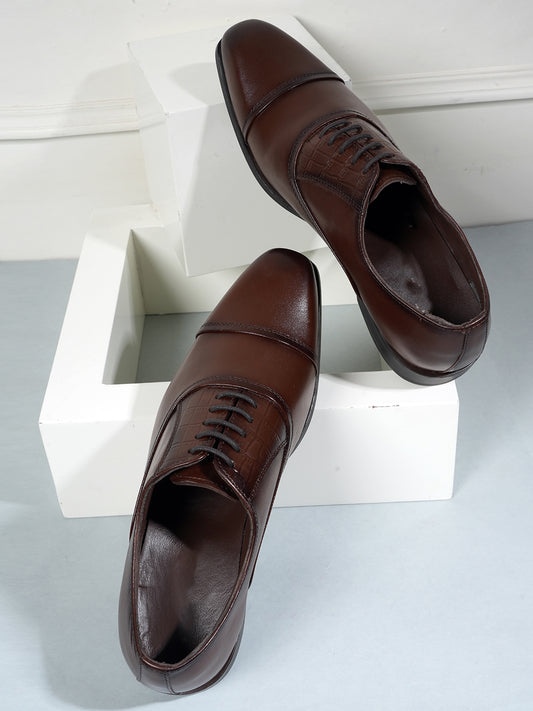 Brown Tan Lace Up Men Leather Formal Oxford Shoes