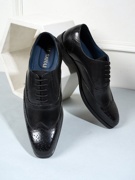 Black Lace Up Men Leather Formal Brogue Shoes