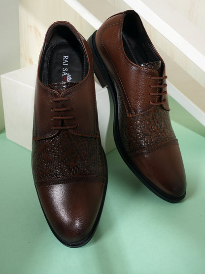 Tan Lace Up Men Leather Formal Oxford Shoes