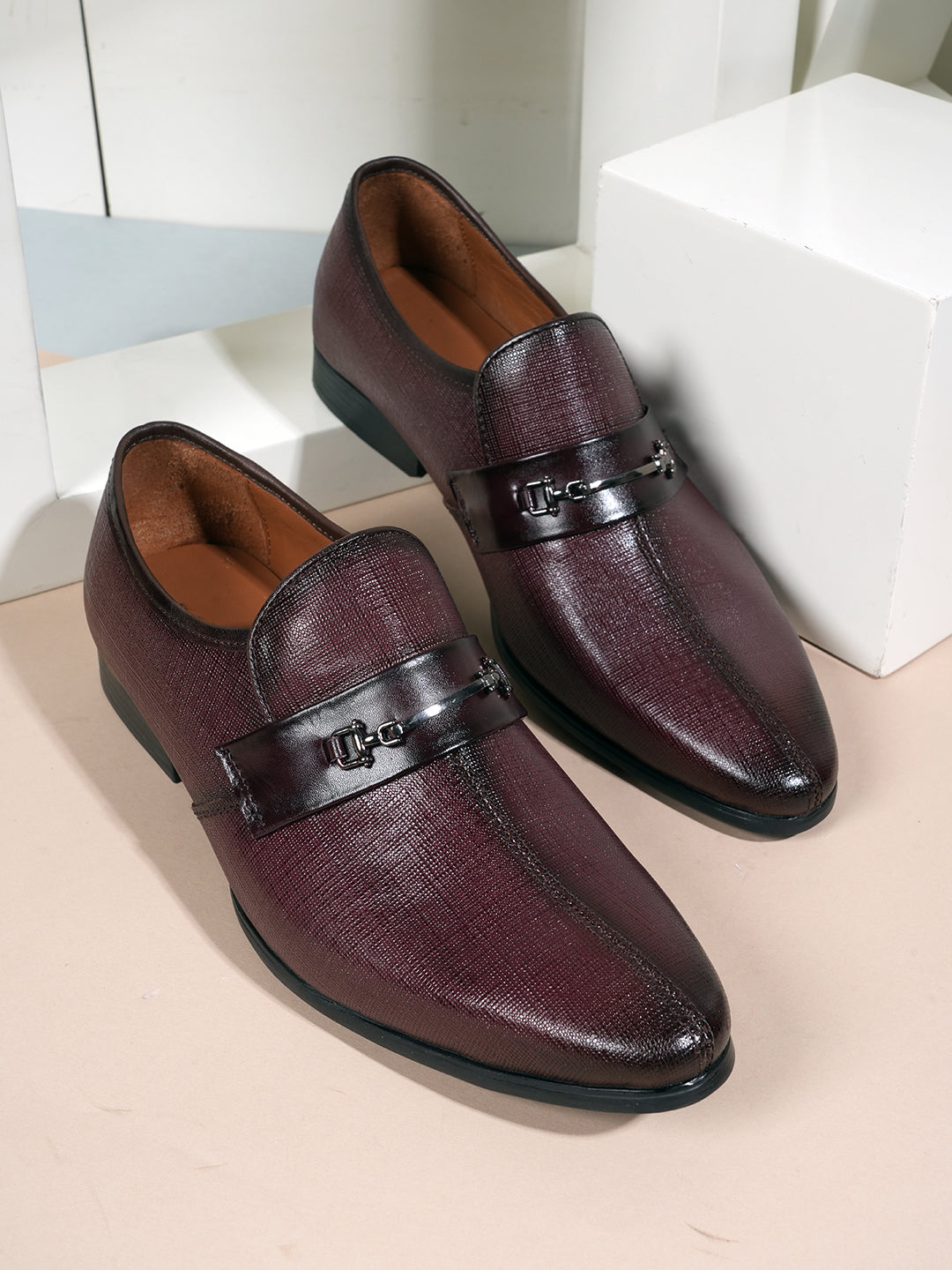 Cherry  Men Leather Formal Moccasin Shoes