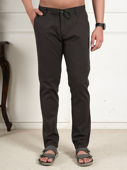 Men Relaxed Straight Leg High-Rise Easy Wash Brown Linen Trousers