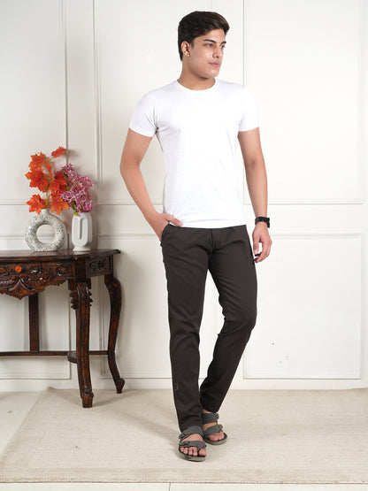 Men Relaxed Straight Leg High-Rise Easy Wash Brown Linen Trousers