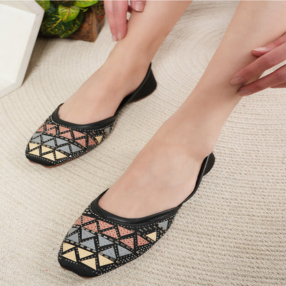 Style Shoes Designer Ethnic Embellished Square Toe Mojaris/Jutti For Women and Girls