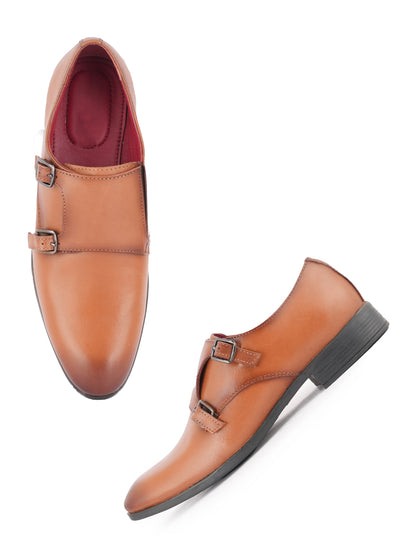 Tan Men Leather Formal Monk Shoes