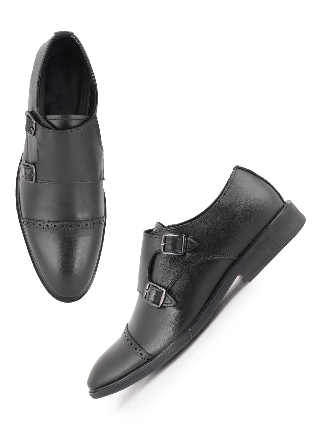 Black Men Leather Formal Monk Shoes
