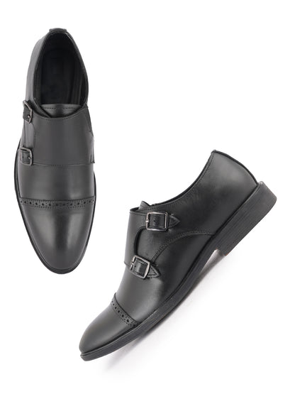 Black Men Leather Formal Monk Shoes