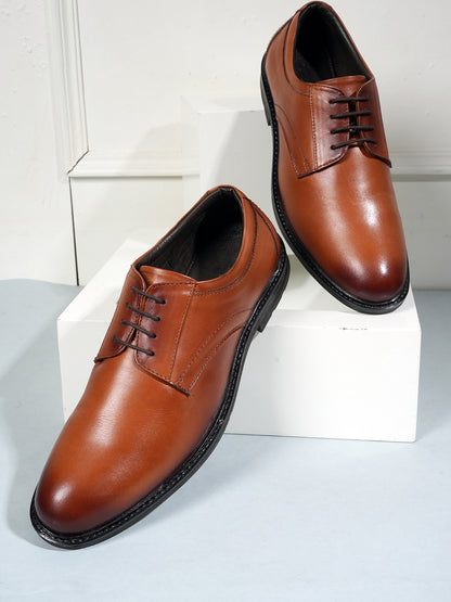Tan Men Leather Formal Derby Shoes