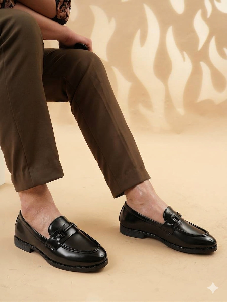 Men's Black Leather Casual Loafers