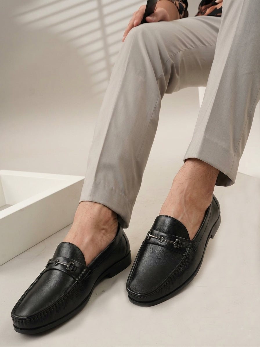 Men's Black Leather Casual Loafers