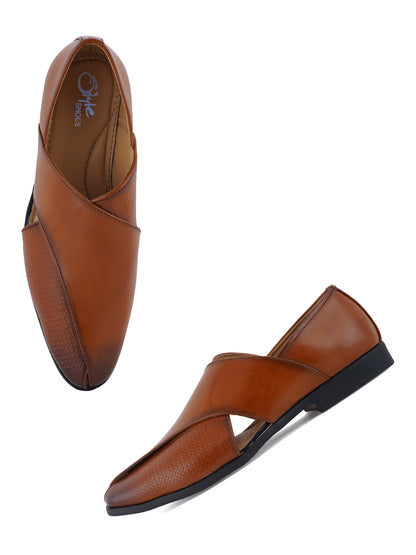 Tan Micro Upper Peshawari Sandals for Men