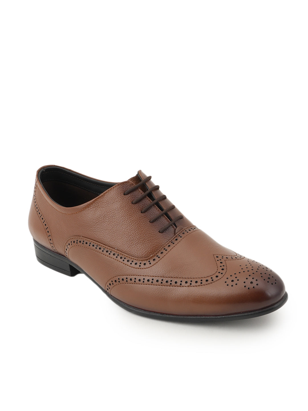 Tan Lace Up Men Leather Formal Brogue Shoes