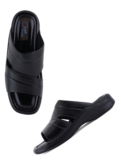 STYLE SHOES Black Micro Upper Sandals for Men