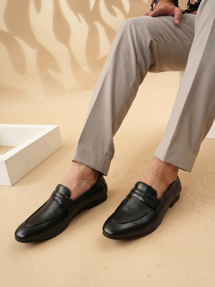 Men's Black Leather Casual Loafers