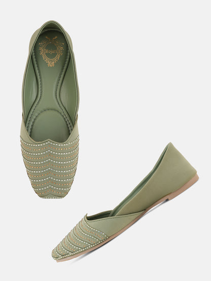 Style Shoes Designer Ethnic Embellished Square Toe Mojaris/Jutti For Women and Girls
