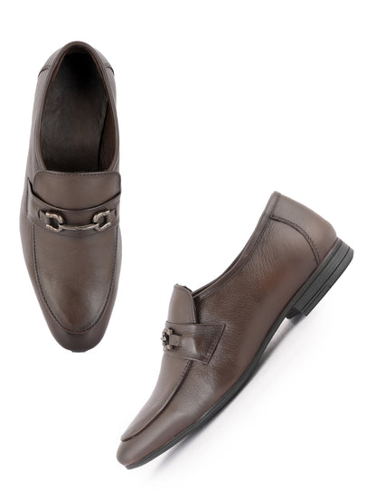 Brown Men Leather Formal Moccasin Shoes