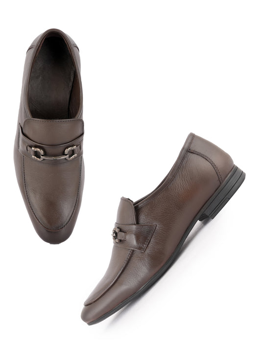 Brown Men Leather Formal Moccasin Shoes