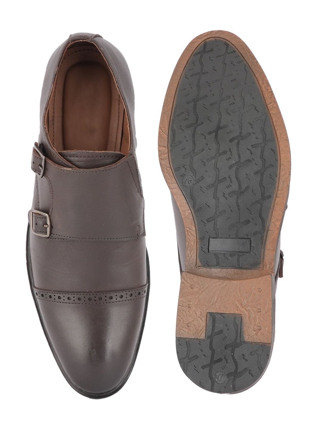 Brown Men Leather Formal Monk Shoes