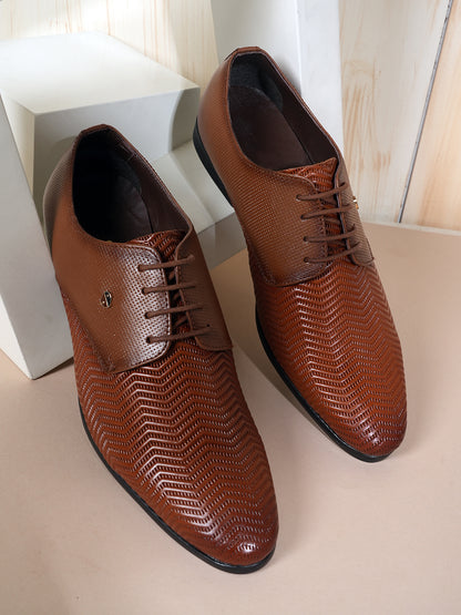 Tan Men Leather Formal Derby Shoes