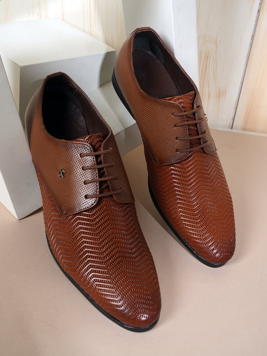 Tan Men Leather Formal Derby Shoes
