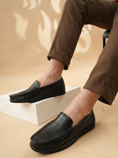 Men's Black Leather Casual Loafers