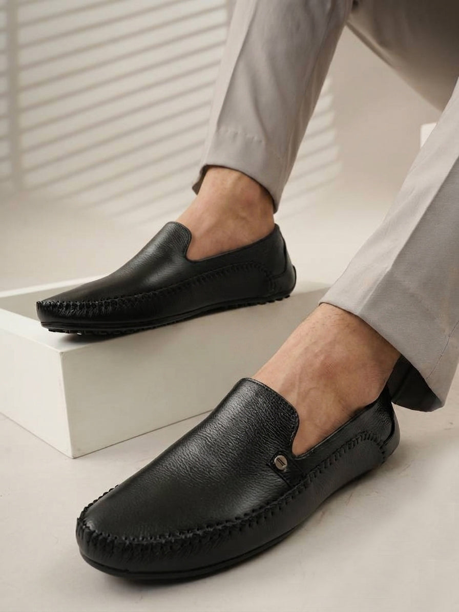 Men's Black Leather Casual Loafers