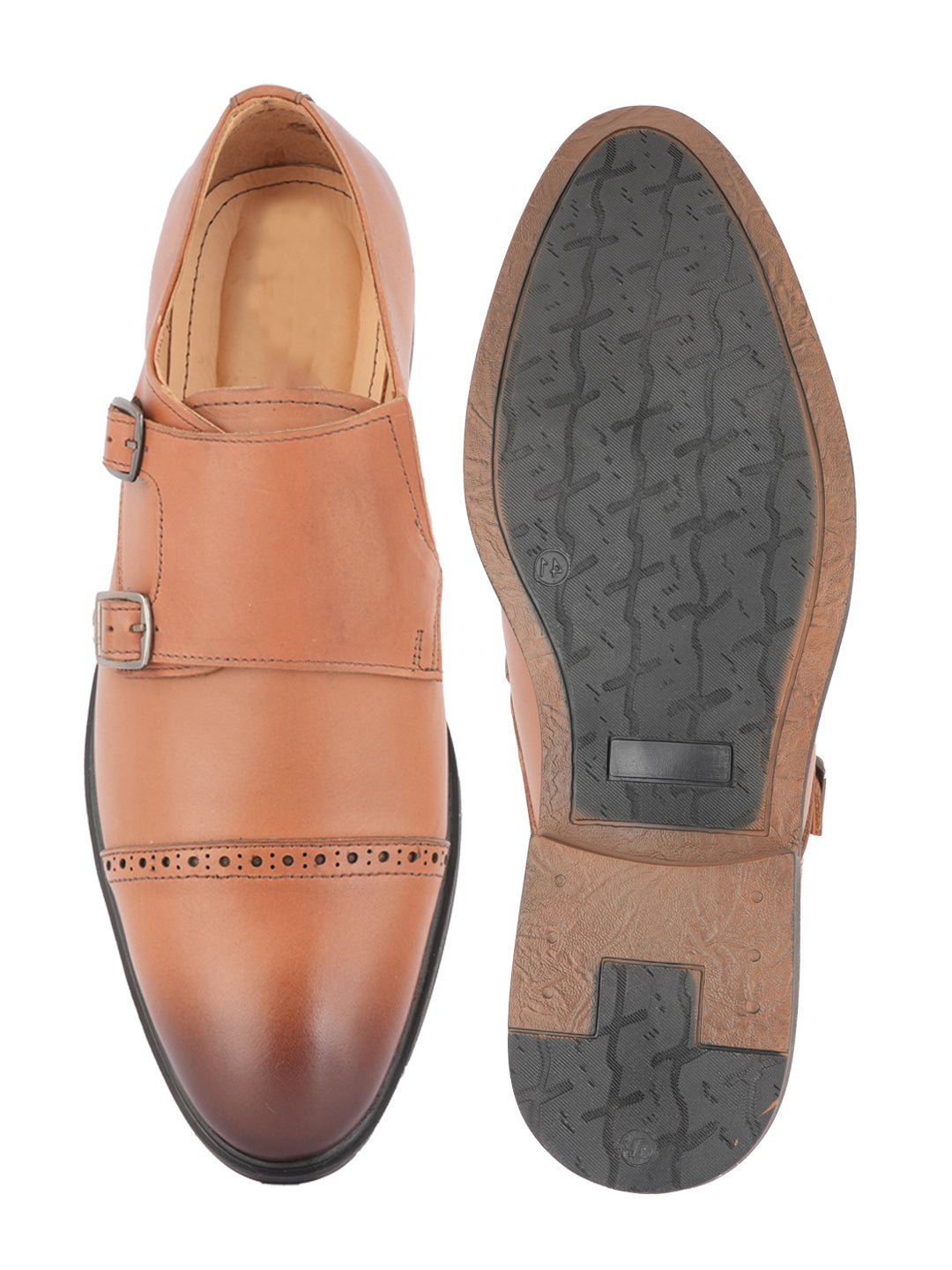 Tan Men Leather Formal Monk Shoes