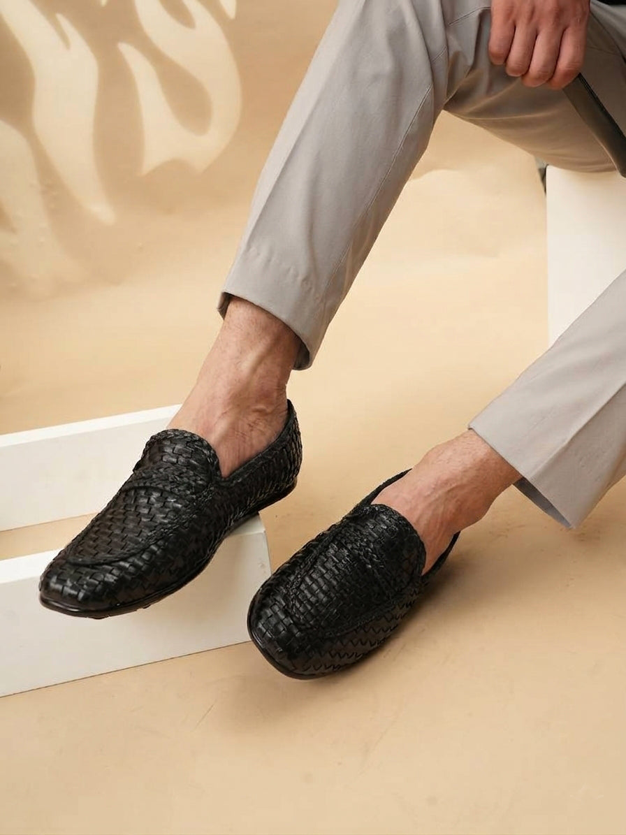 Men's Black Leather Casual Loafers