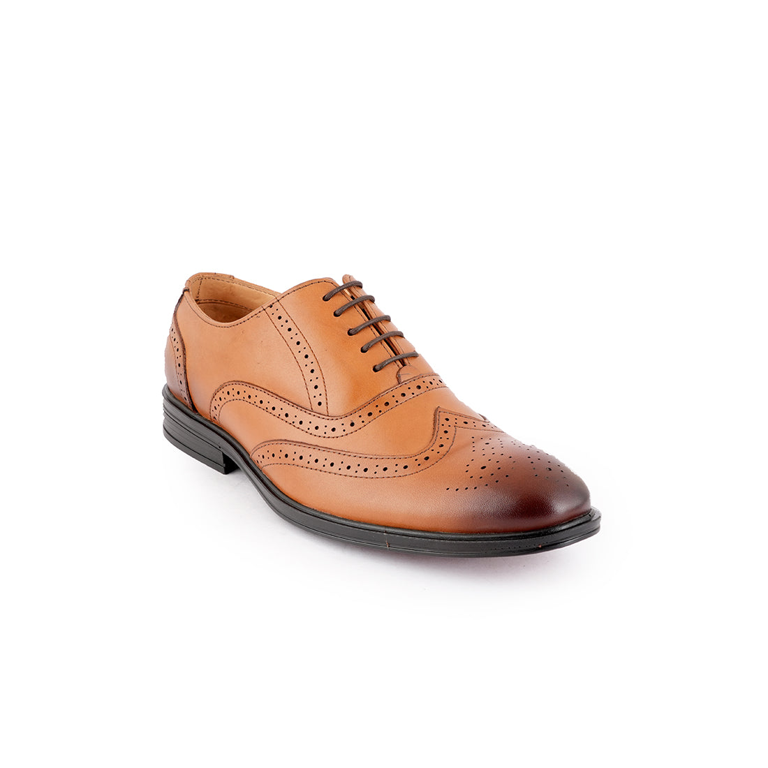 Tan Lace Up Men Leather Formal Brogue Shoes