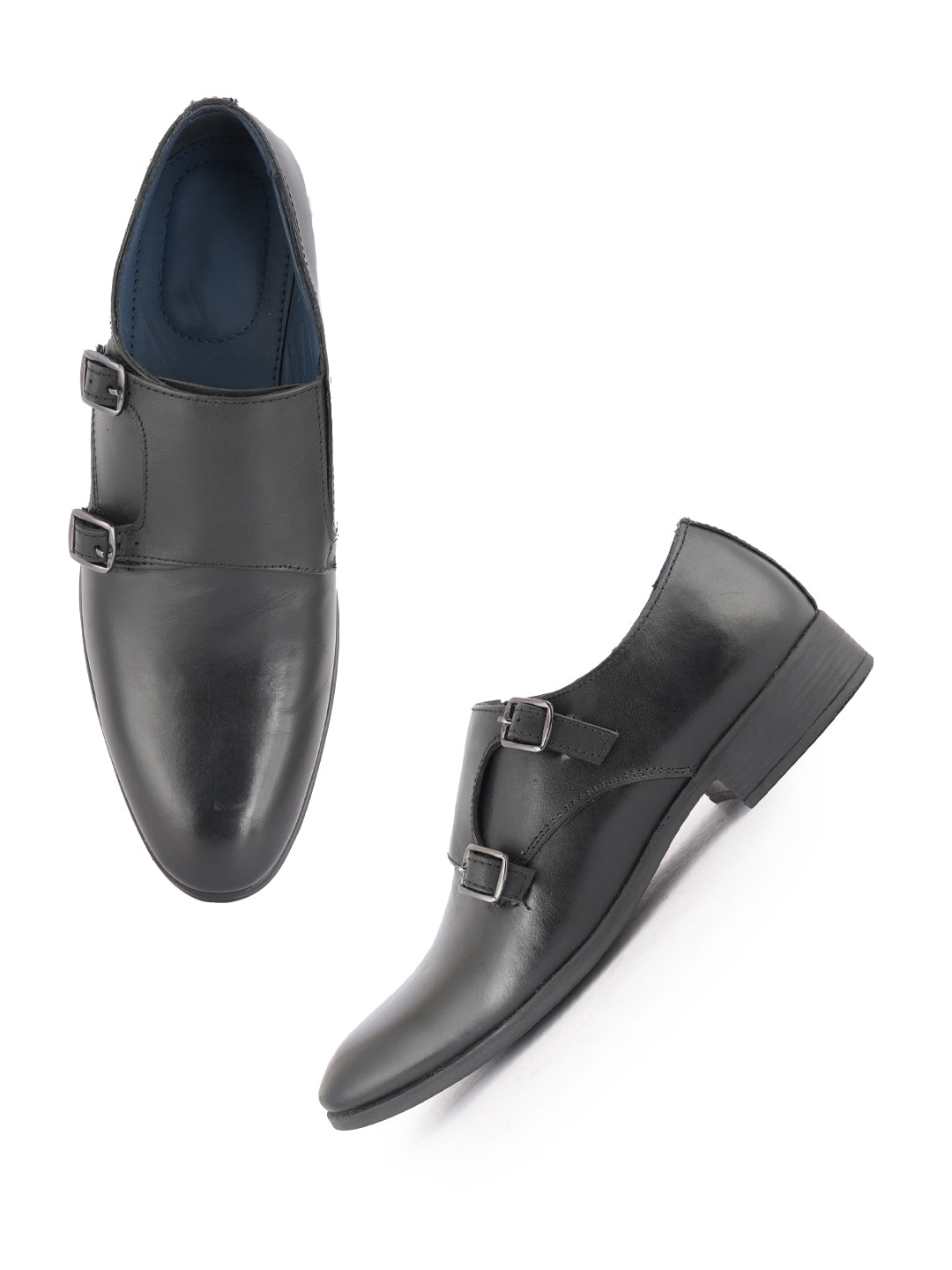 Black Men Leather Formal Monk Shoes