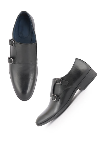 Black Men Leather Formal Monk Shoes
