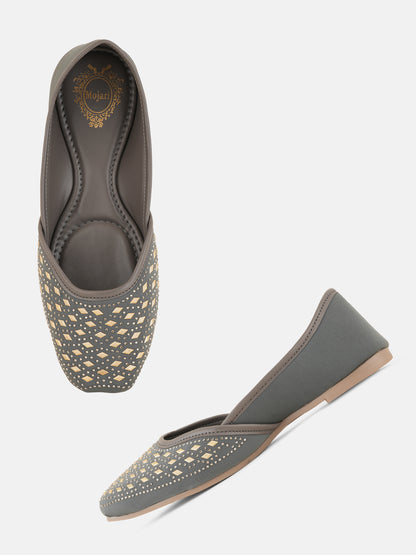 Style Shoes Designer Ethnic Embellished Square Toe Mojaris/Jutti For Women and Girls