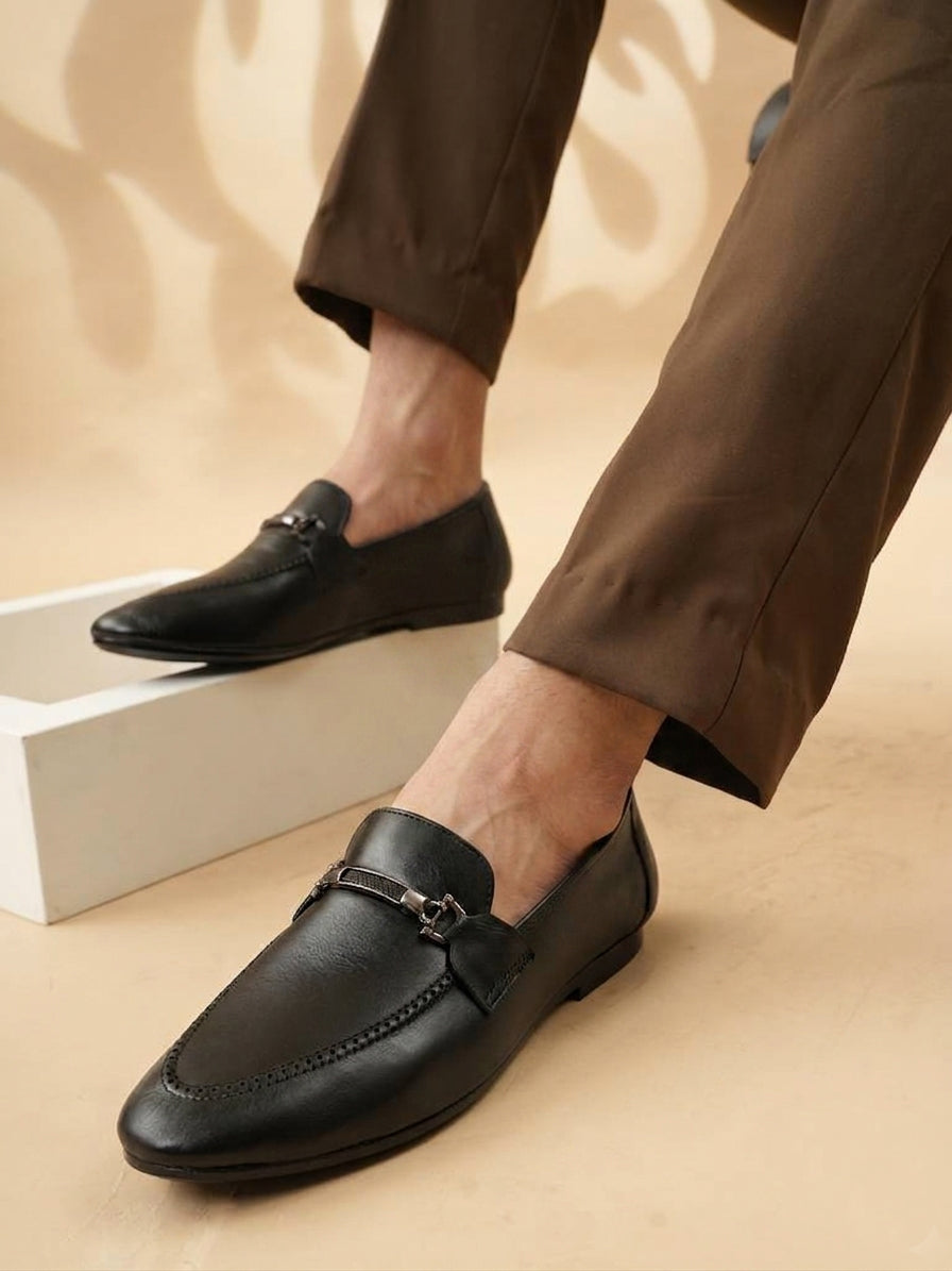 Men's Black Leather Casual Loafers