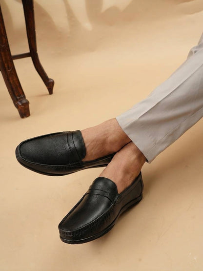 Men's Black Leather Casual Loafers