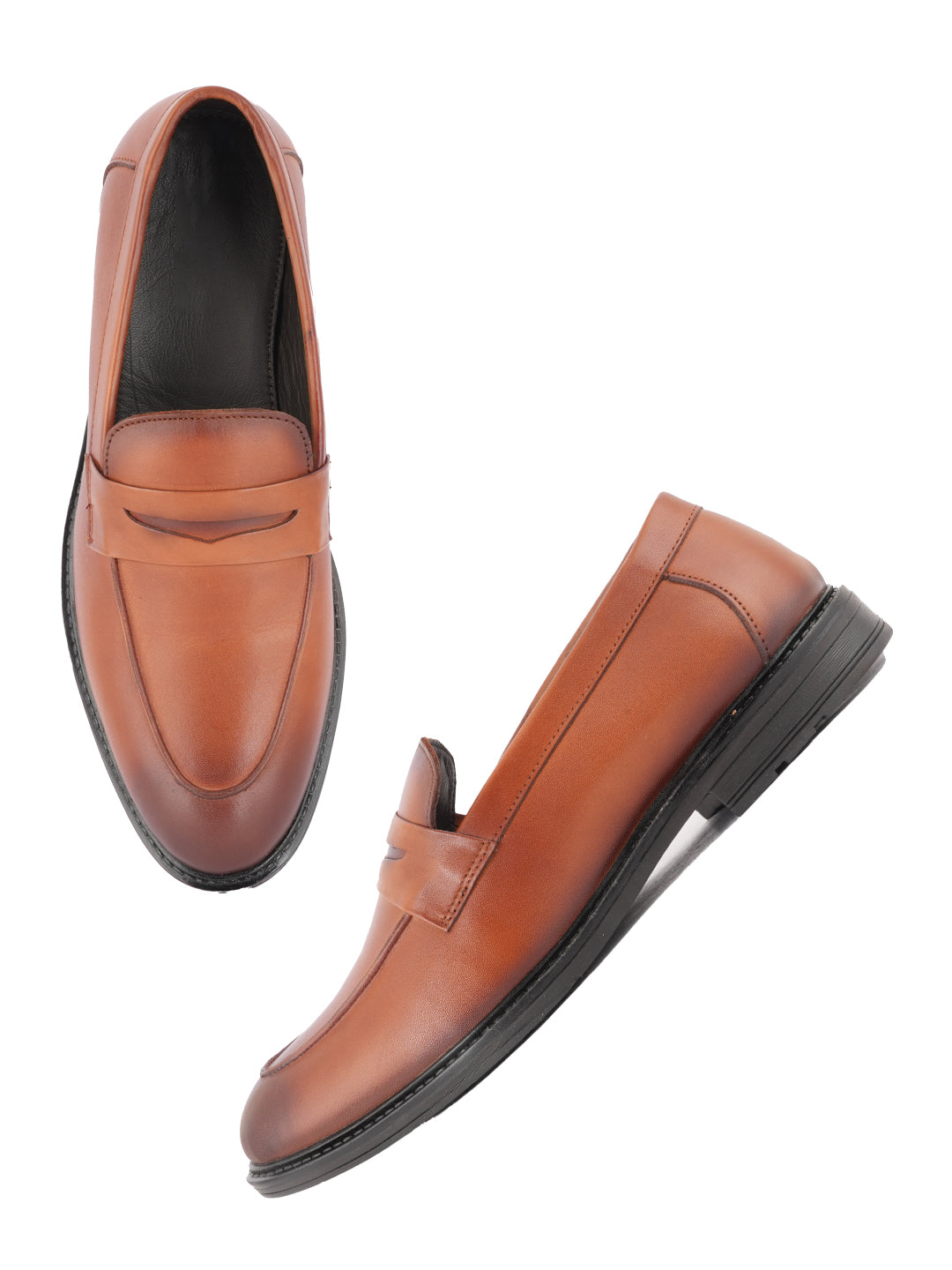 Tan Men Leather Formal Moccasin Shoes