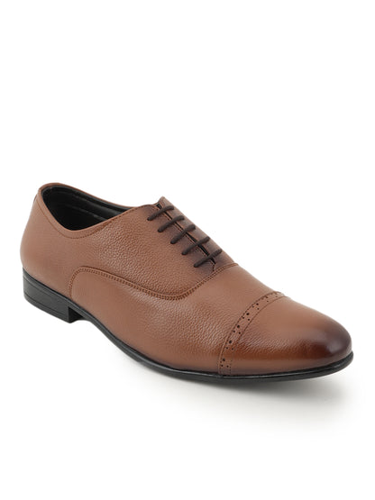 Tan Lace Up Leather Formal Oxford Shoes for Men